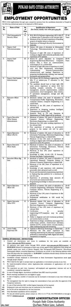 Jobs in Punjab Safe Cities Authority Lahore