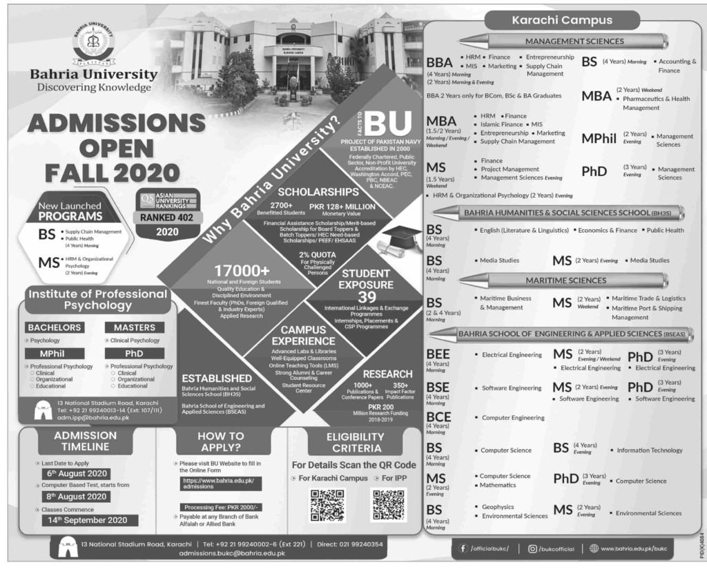 Admission open in Bahria University - Dawn Newspaper