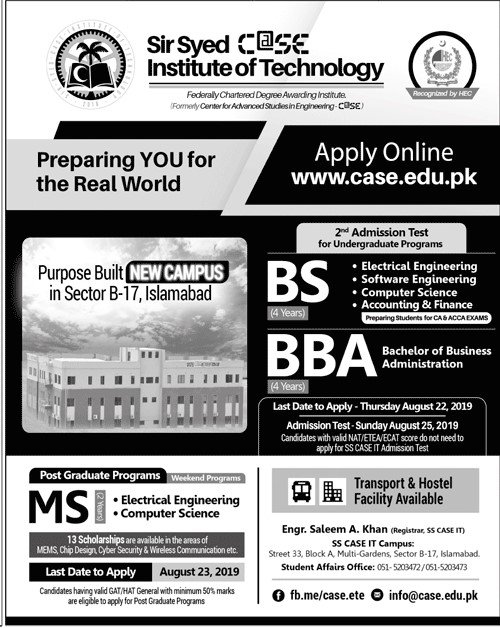 Undergraduate Admission Open at CASE Institute Islamabad