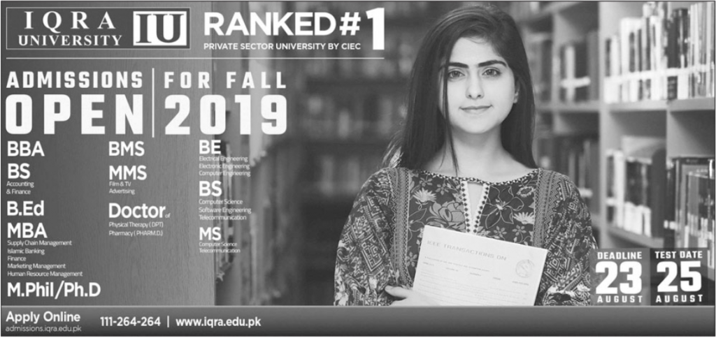 Admission Open at Iqra University Karachi