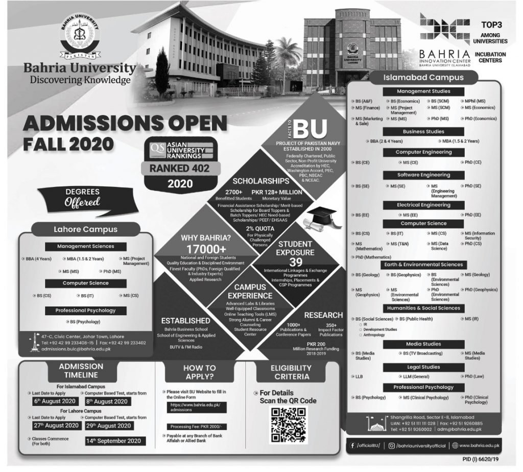 Admission Open in Bahria University (BU) - Nawa-i-Waqt Newspaper