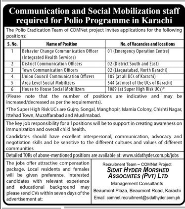Jobs in Sidat Hyder Morshad Associates - Jang Newspaper